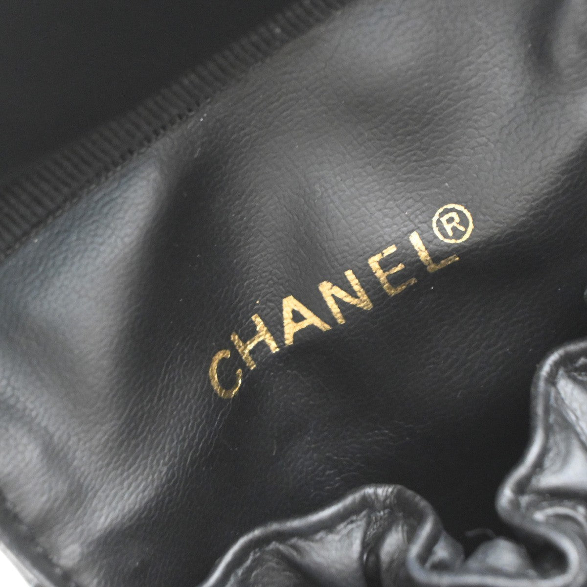 Chanel Vintage Cosmetic Case Quilted Lambskin Black Leather Handbag