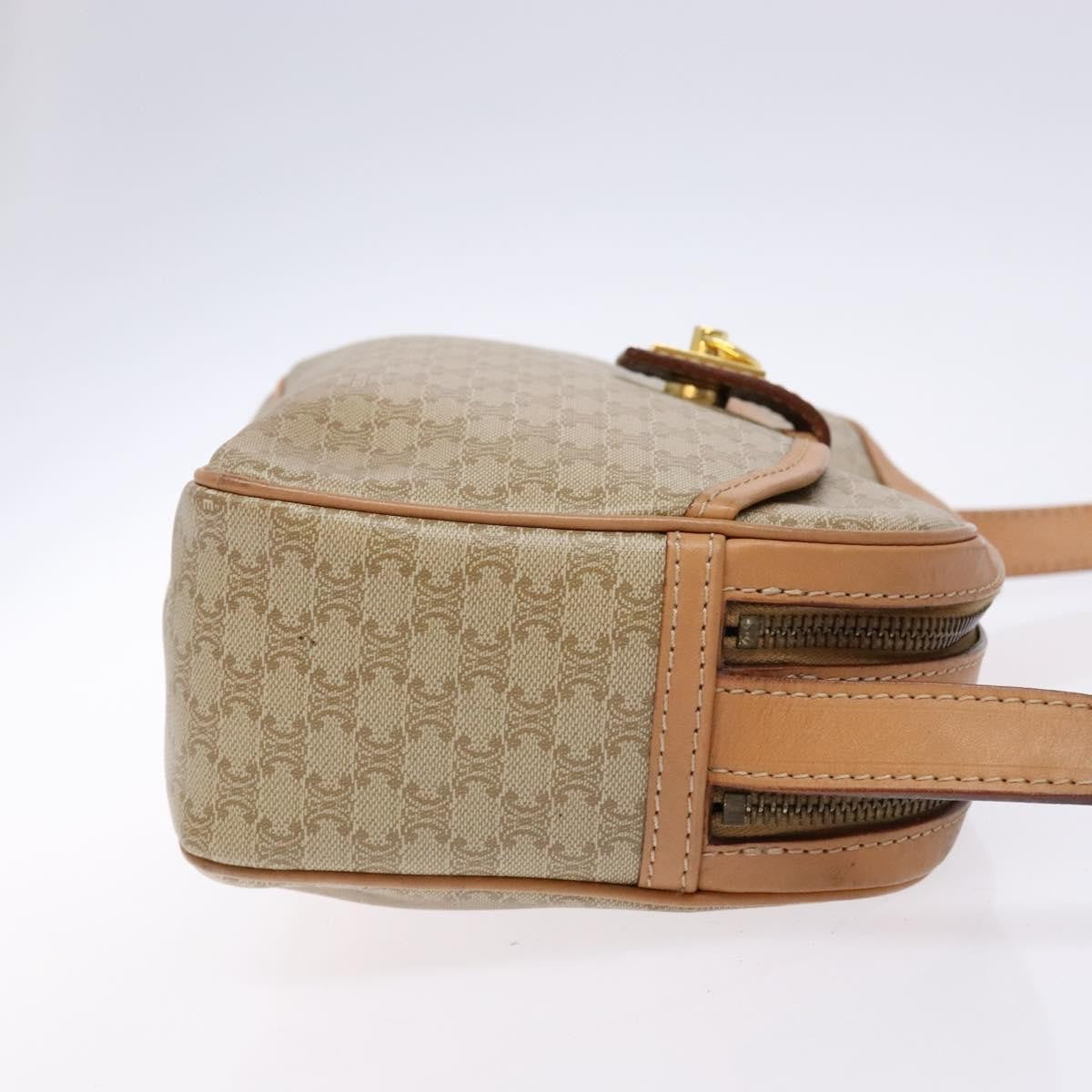 Celine Vintage Macadam Shoulder Bag Canvas And Leather Beige Canvas Bag