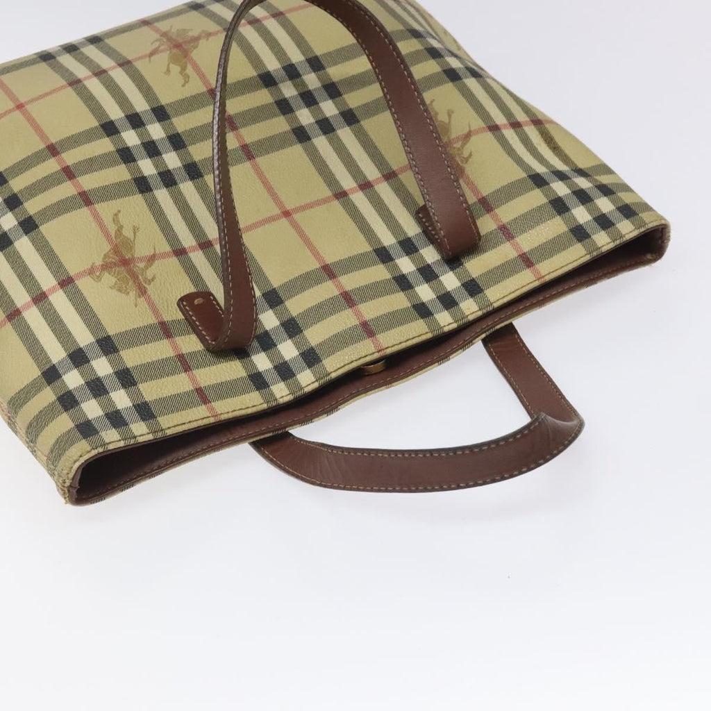 Burberry Top Handle Tote Haymarket Coated Canvas Beige Canvas Tote Bag