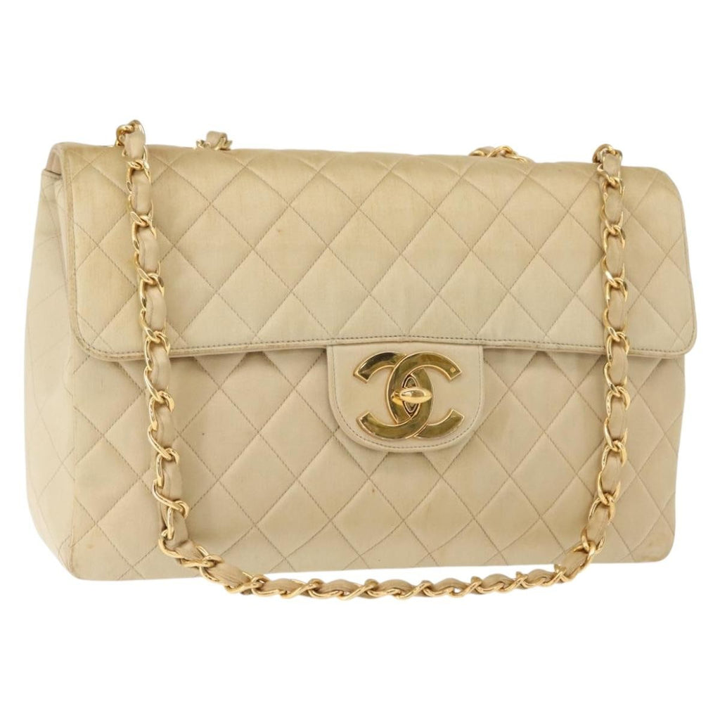 Chanel Vintage Classic Single Flap Bag Silk Beige Satin Shoulder Bag Bag