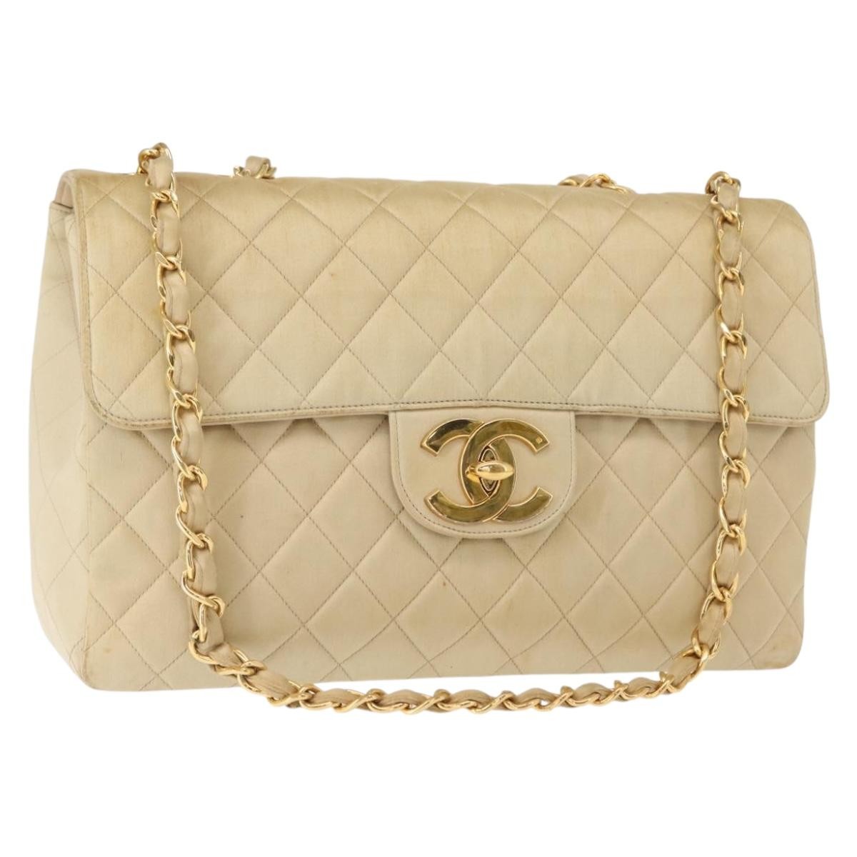 Chanel Vintage Classic Single Flap Bag Silk Beige Satin Shoulder Bag Bag