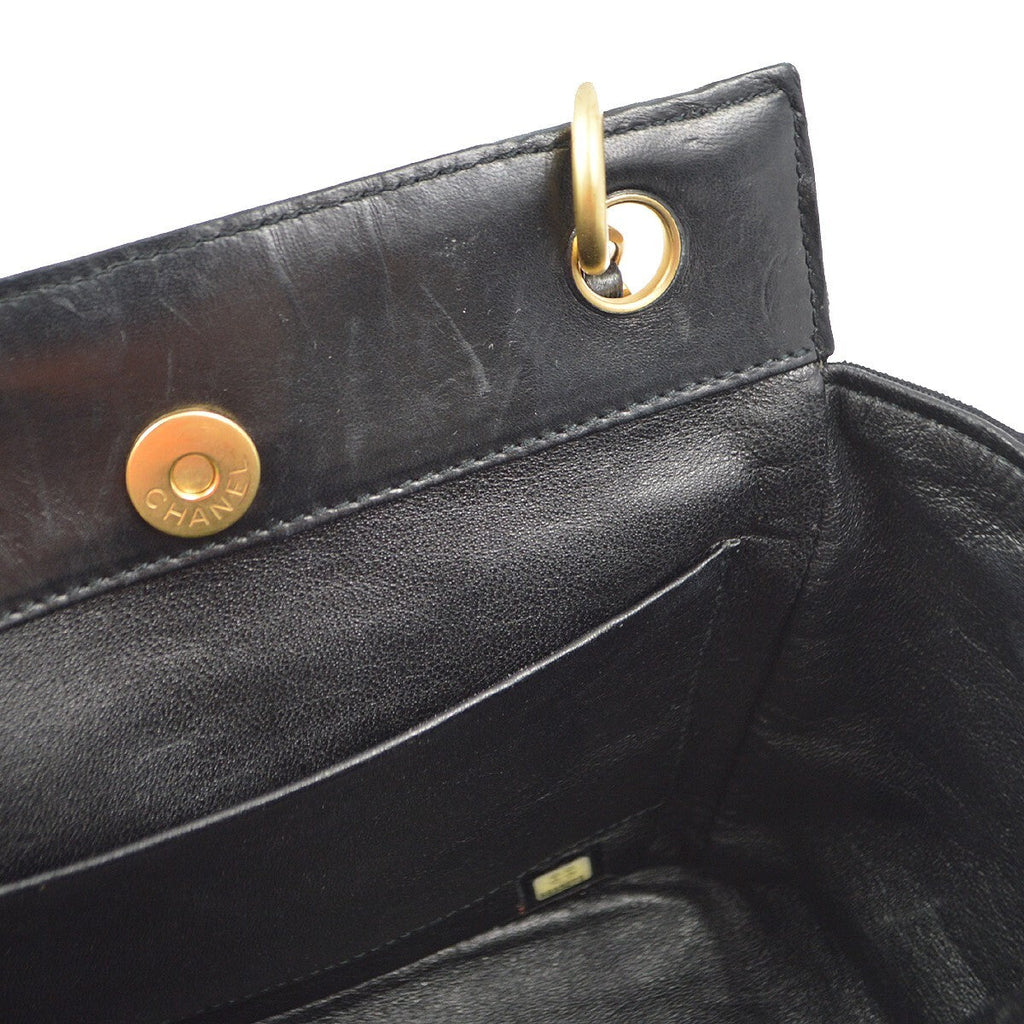 Chanel Chocolate Bar Chain Tote Quilted Jersey Black Cotton Handbag