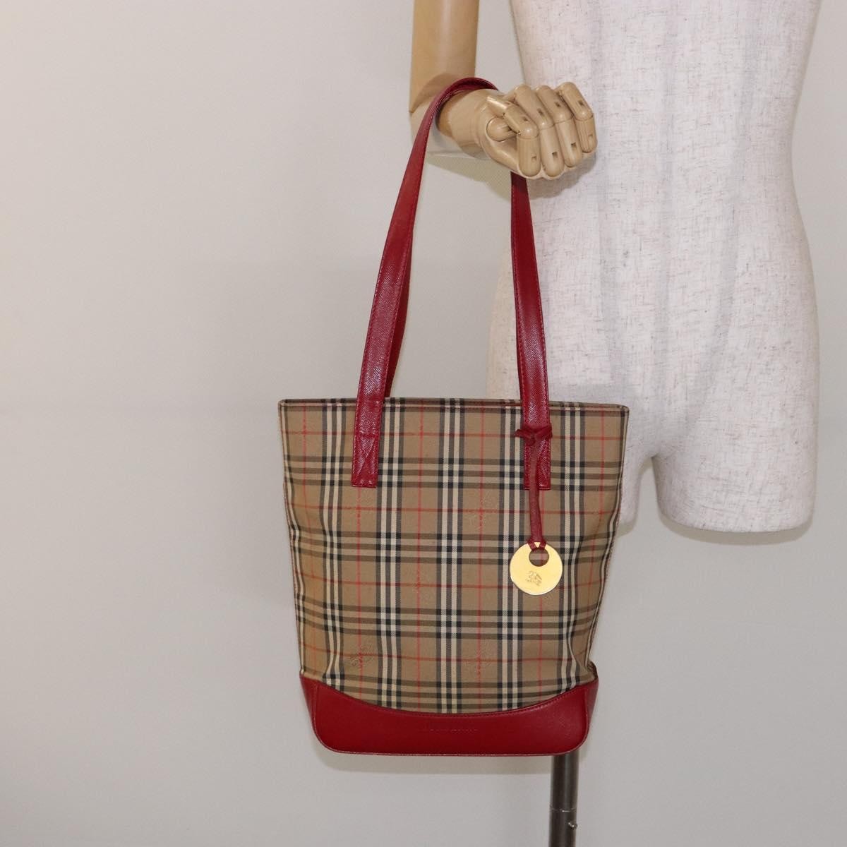 Burberry Nova Check Tote Canvas Check Pattern Beige Canvas Tote Bag