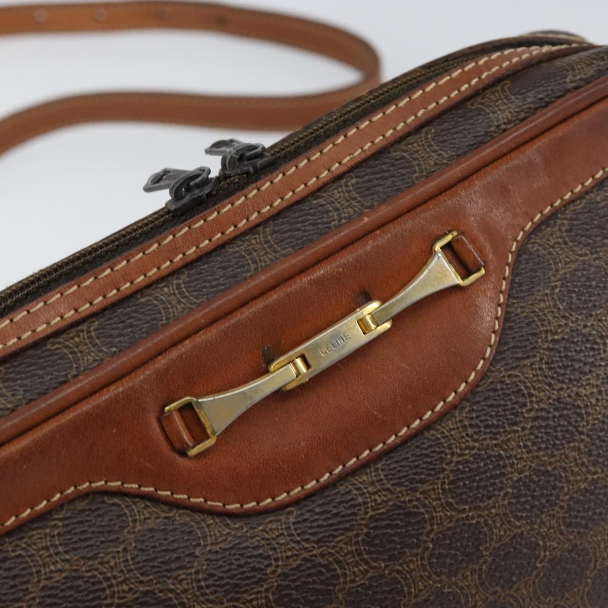 Celine Vintage Macadam Shoulder Bag Canvas And Leather Brown Canvas Shoulder Bag Bag