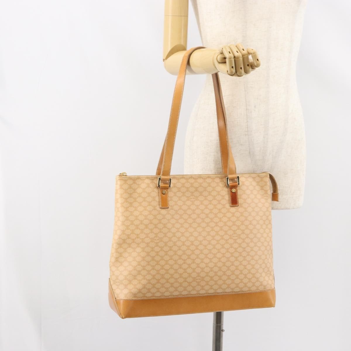 Celine Vintage Macadam Tote Bag Canvas And Leather Beige Canvas Tote Bag Bag