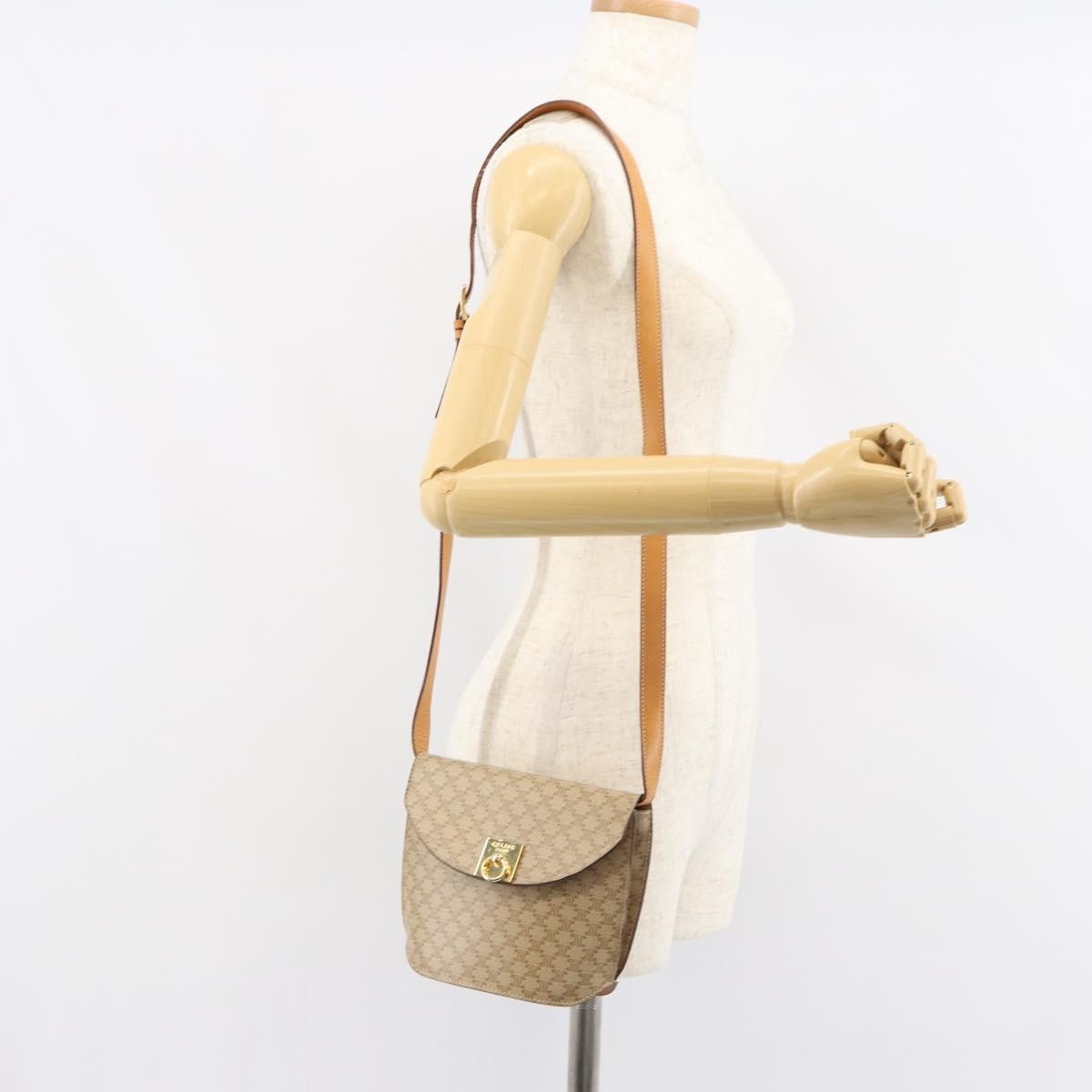 Celine Vintage Macadam Shoulder Bag Canvas Beige Canvas Shoulder Bag Bag