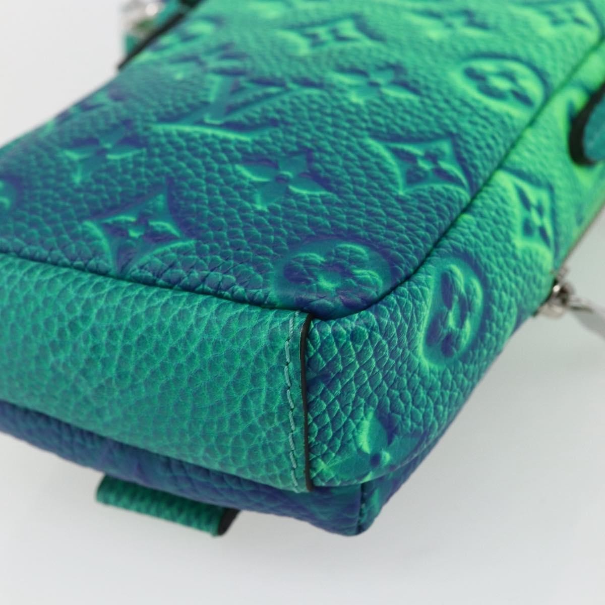 Louis Vuitton Double Phone Pouch Nm Monogram Shadow Leather Green Leather Clutche & Pouche Bag