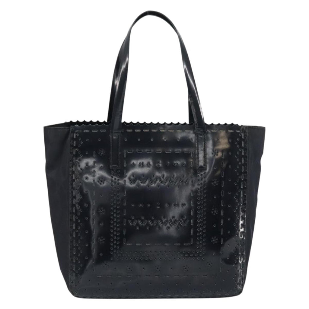 Prada Vintage Tote Tessuto With Leather Black Patent_Leather Tote Bag Bag