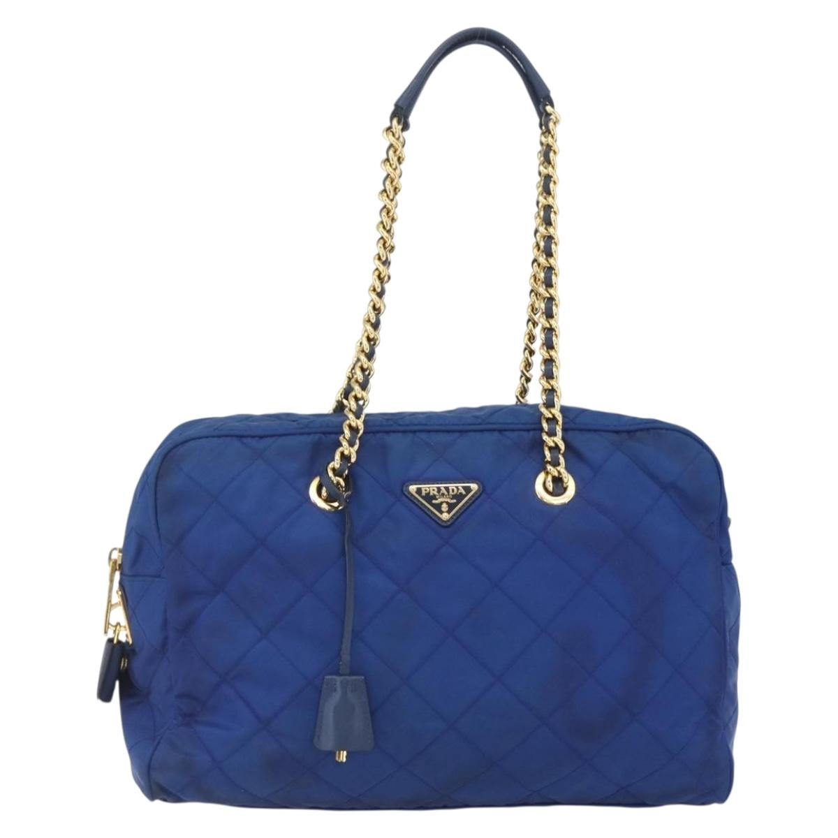 Prada Chain Shoulder Bag Quilted Tessuto Blue Nylon Shoulder Bag Bag