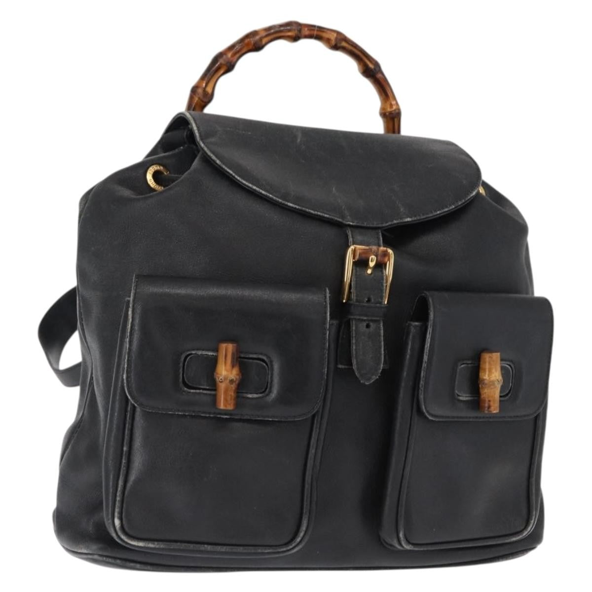 Gucci Vintage Bamboo Backpack Leather Black Leather Backpack Bag (Pre-Owned)