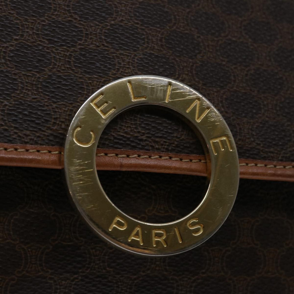 Celine Circle Logo Shoulder Bag Canvas Brown Pvc Shoulder Bag Bag