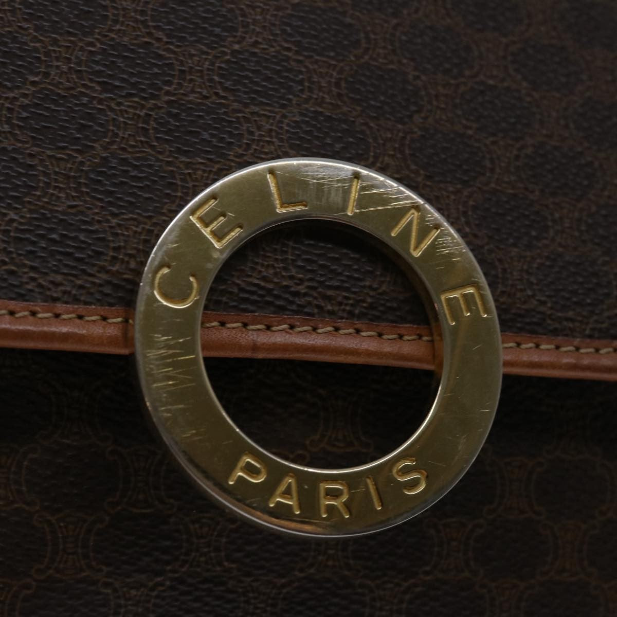 Celine Circle Logo Shoulder Bag Canvas Brown Pvc Shoulder Bag Bag