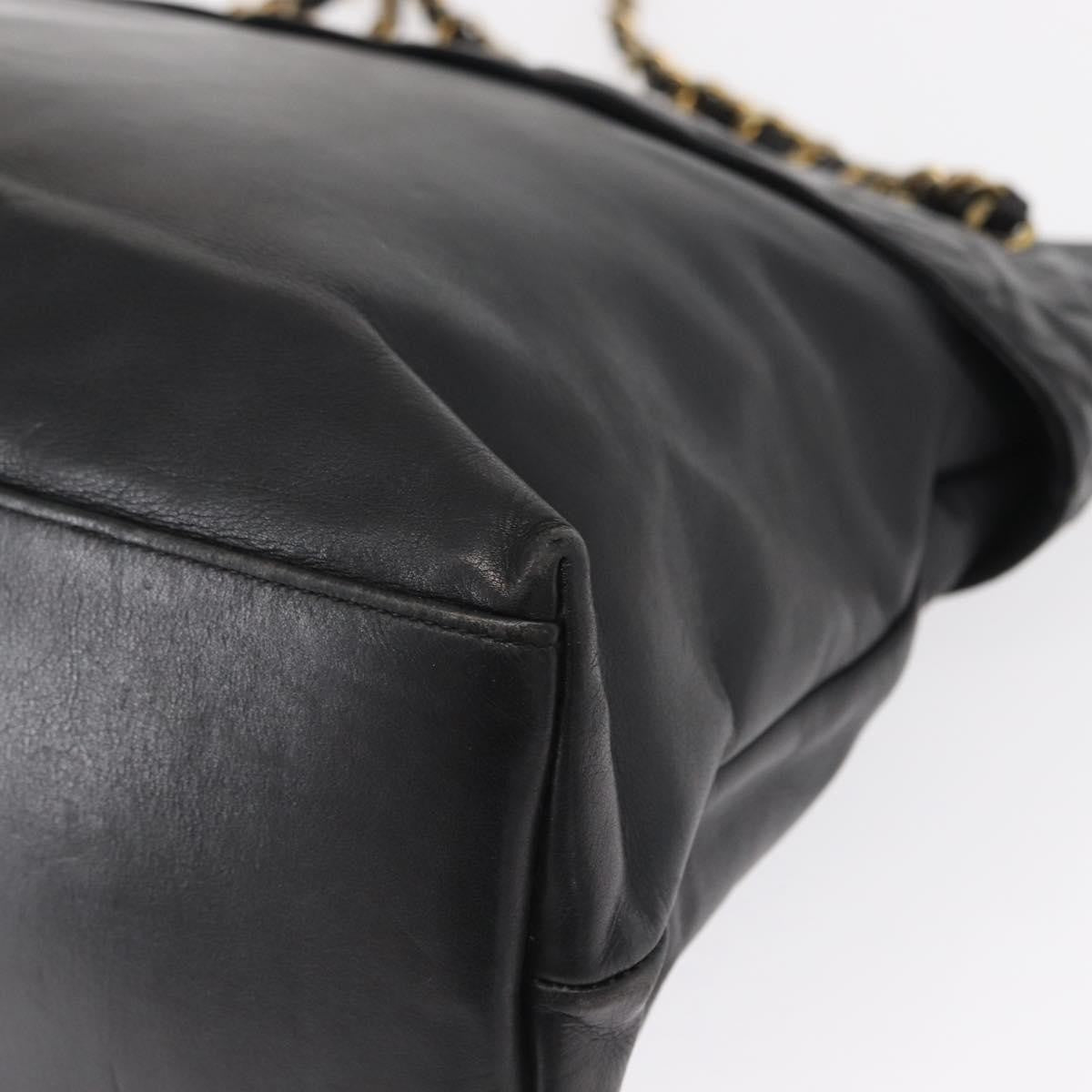 Chanel Chain Tote Leather Black Leather Handbag
