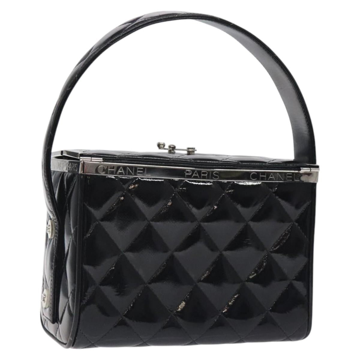 Chanel Vintage Metal Box Bag Quilted Patent Black Patent_Leather Handbag