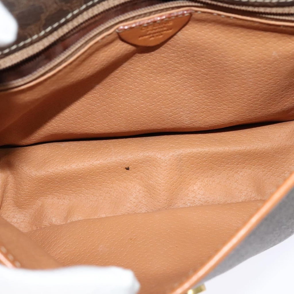 Celine Vintage Macadam Circle Logo Shoulder Bag Canvas And Leather Brown Canvas Shoulder Bag Bag