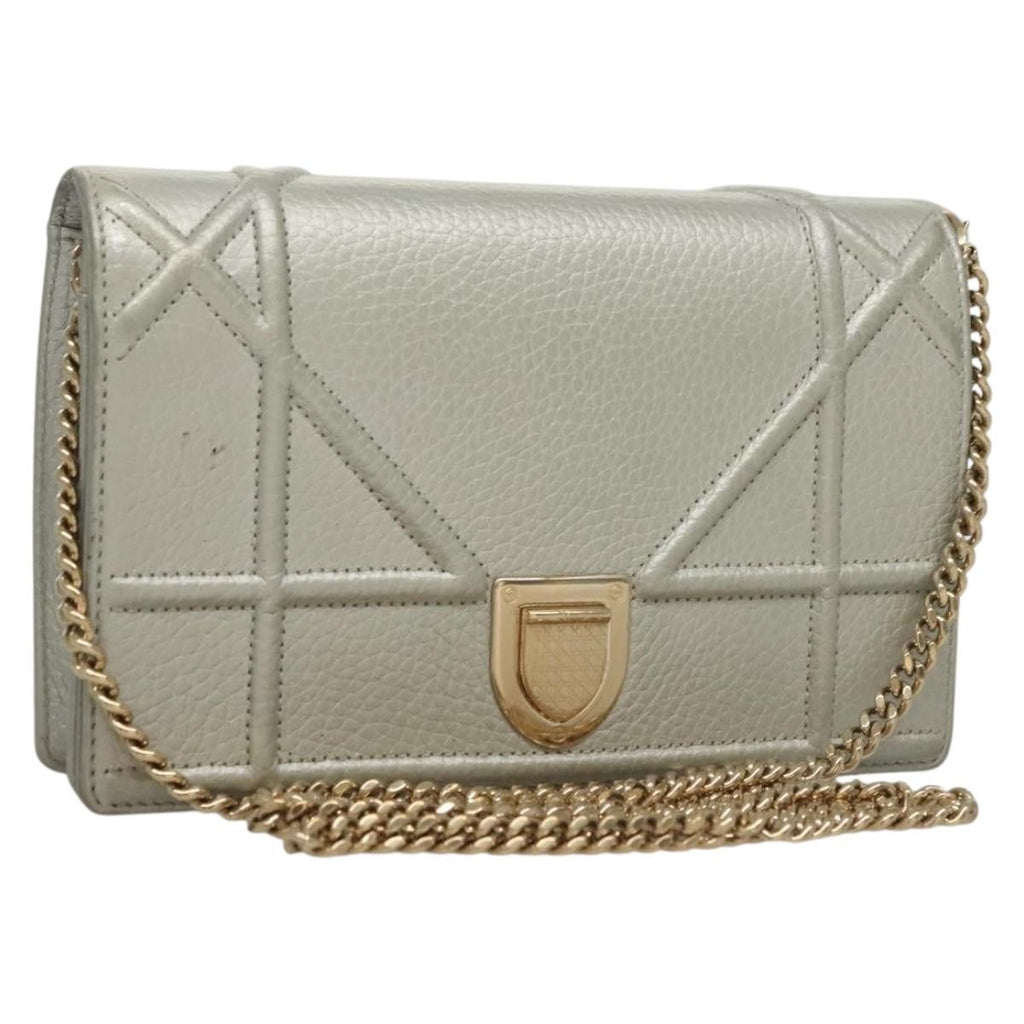 Christian Dior Diorama Wallet On Chain Leather Silver Leather Bag (Pre-Owned)