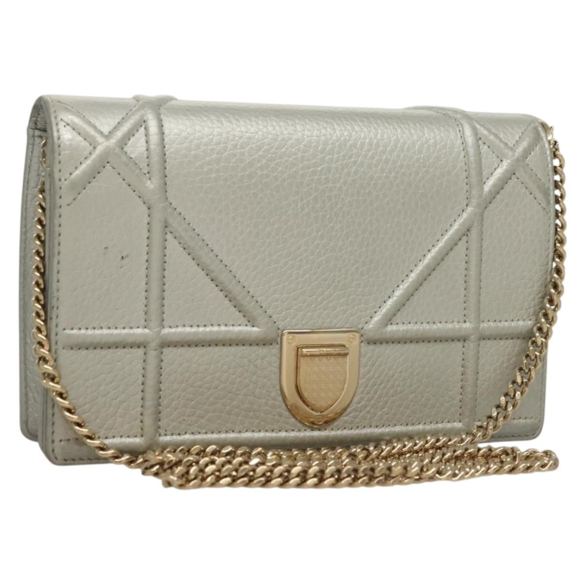 Christian Dior Diorama Wallet On Chain Leather Silver Leather Bag (Pre-Owned)