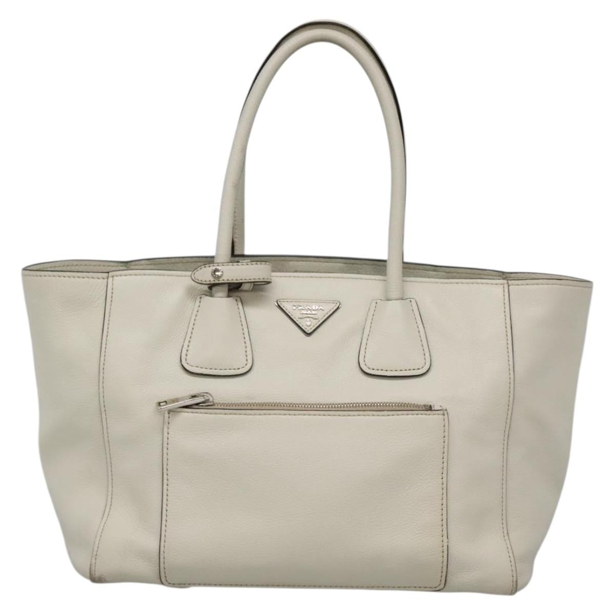 Prada Front Pocket Wing Convertible Tote Vitello Daino White Leather Tote Bag Bag