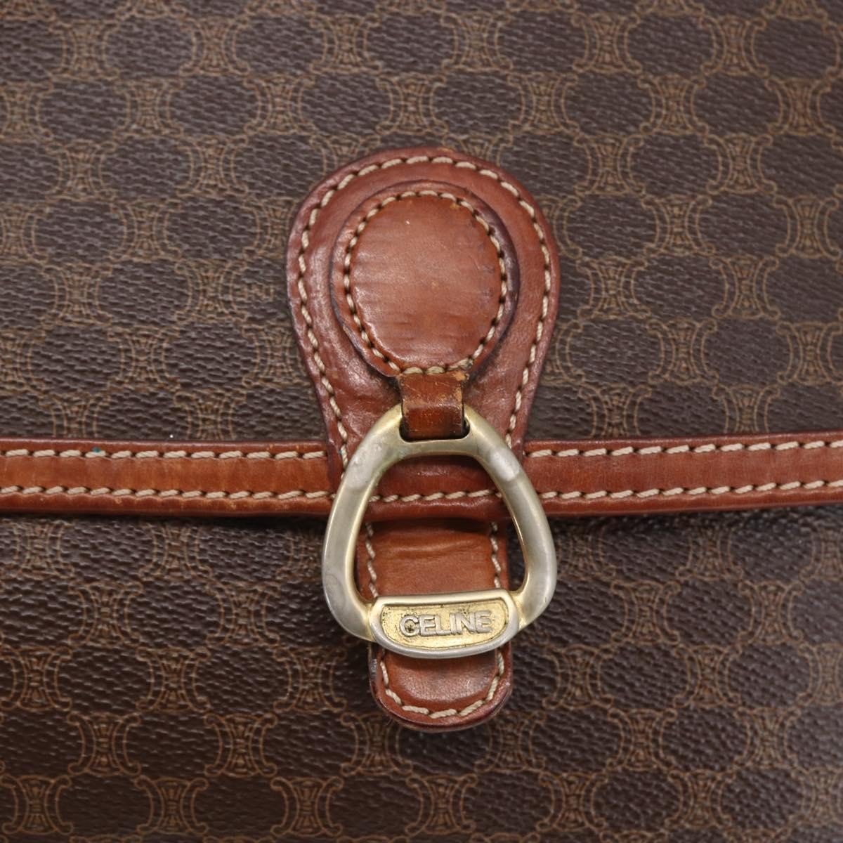 Celine Vintage Macadam Shoulder Bag Canvas And Leather Brown Canvas Shoulder Bag Bag