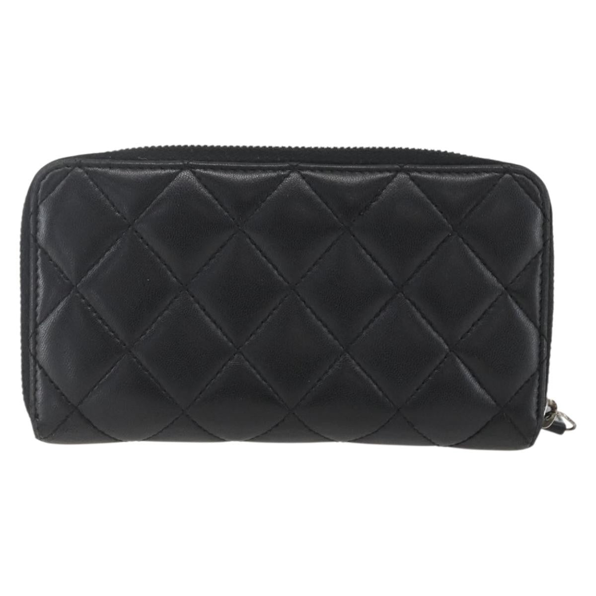 Chanel Zip Around Organizer Wallet Quilted Lambskin Black Leather Wallets Accessory