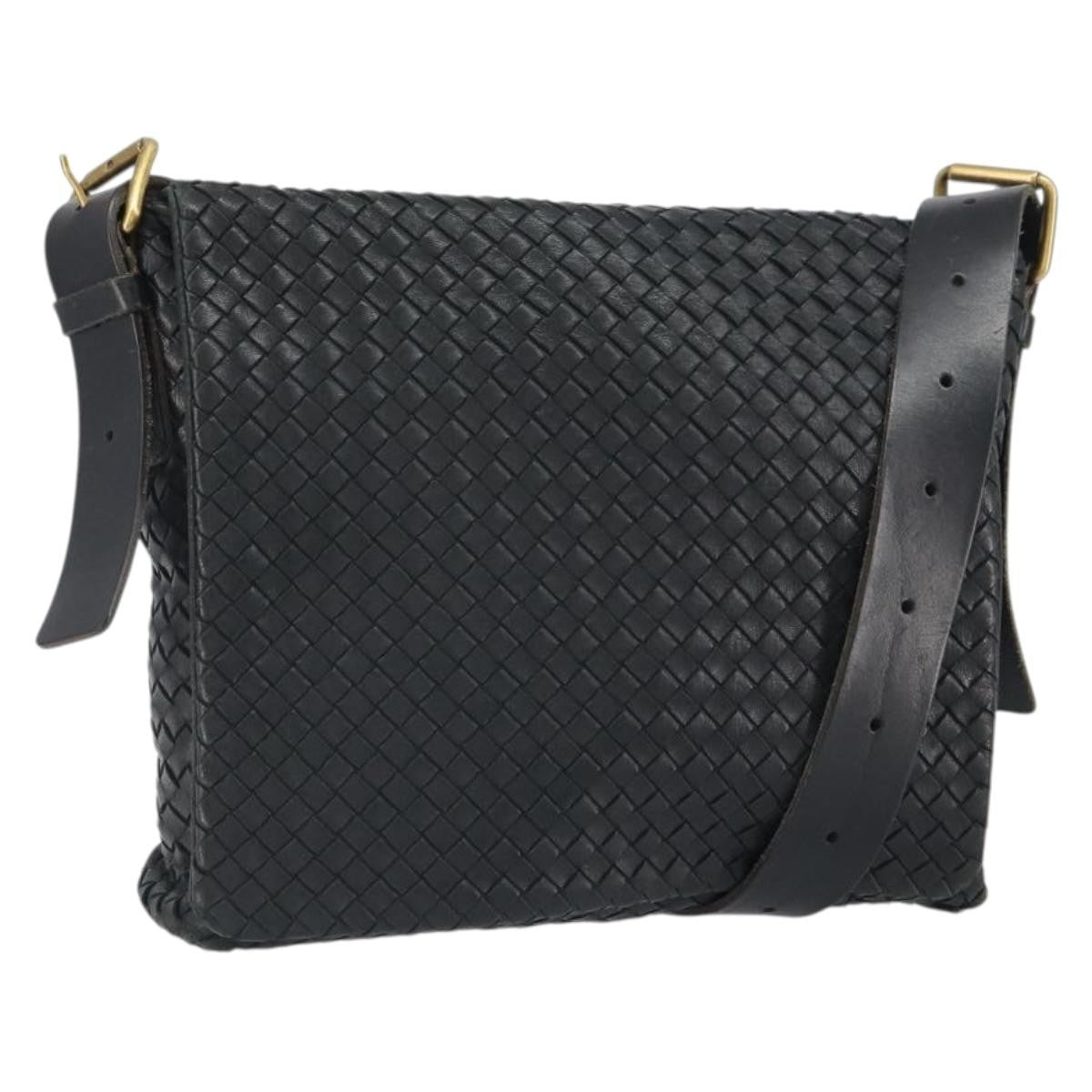 Bottega Veneta Square Flap Messenger Bag Intrecciato Nappa Black Leather Shoulder Bag Bag