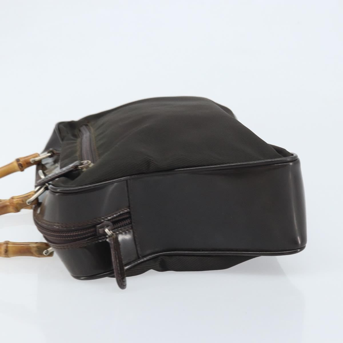 Gucci Vintage Bamboo Handle Bag Nylon Brown Nylon Handbag (Pre-Owned)
