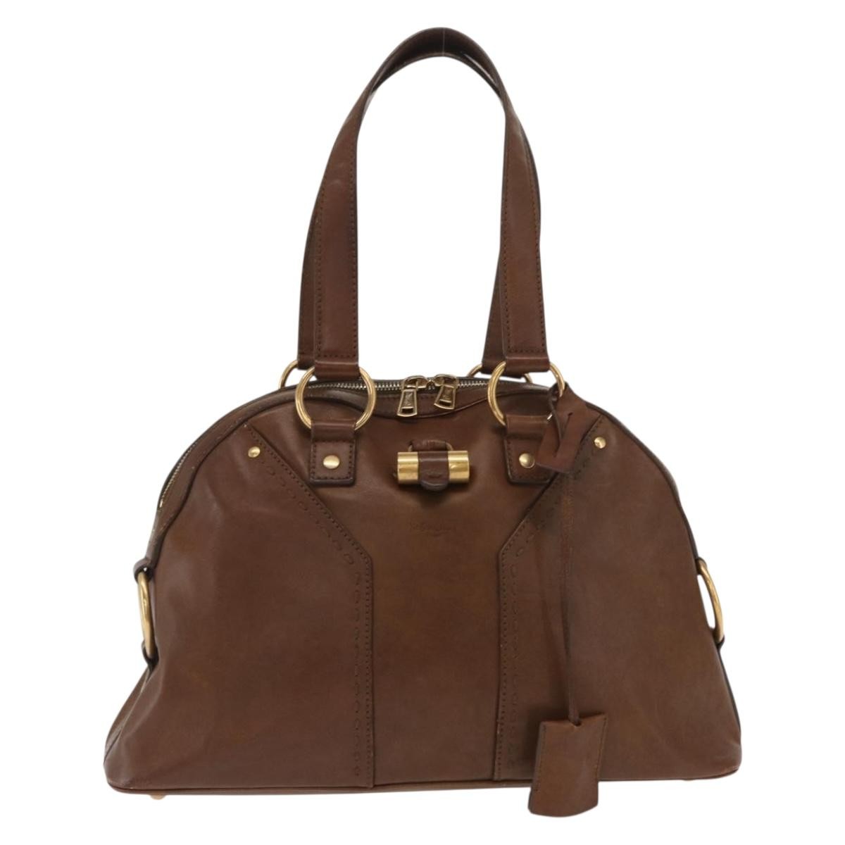 Saint Laurent Muse Dome Bag Leather Brown Leather Handbag (Pre-Owned)