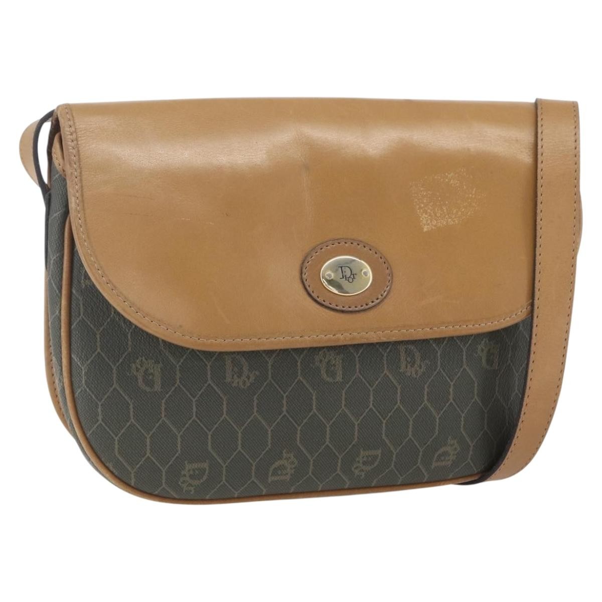 Christian Dior Vintage Honeycomb Flap Crossbody Bag Canvas And Leather Khaki Canvas Shoulder Bag Bag (Pre-Owned)