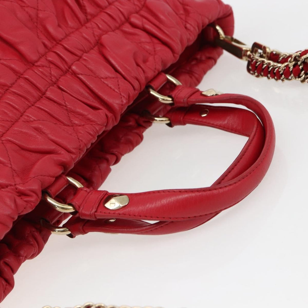 Christian Dior Delices Tote Cannage Quilt Leather Red Leather Tote Bag Bag (Pre-Owned)