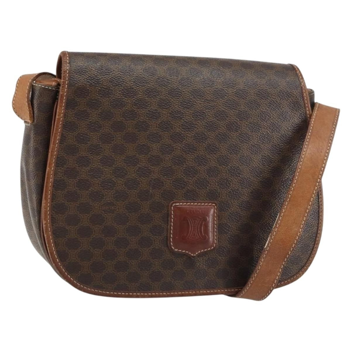 Celine Vintage Macadam Shoulder Bag Canvas And Leather Brown Canvas Shoulder Bag Bag