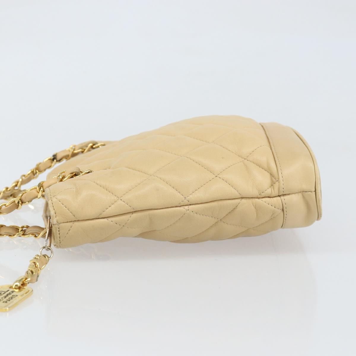 Chanel Vintage Cc Chain Shopper Quilted Leather Beige Leather Shoulder Bag Bag