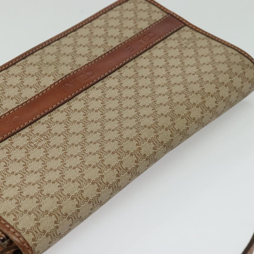 Celine Vintage Macadam Shoulder Bag Canvas And Leather Beige Canvas Bag