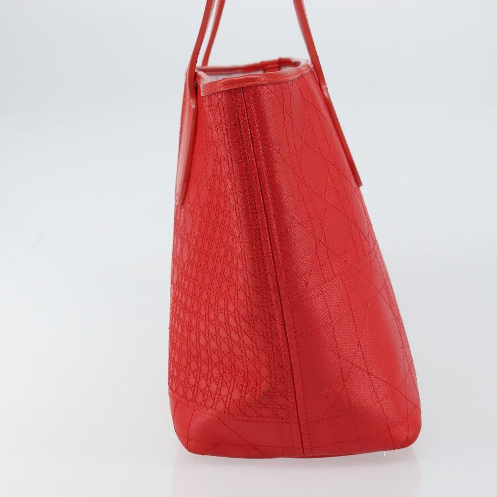 Christian Dior Panarea Tote Printed Cannage Quilt Canvas Red Canvas Tote Bag Bag (Pre-Owned)