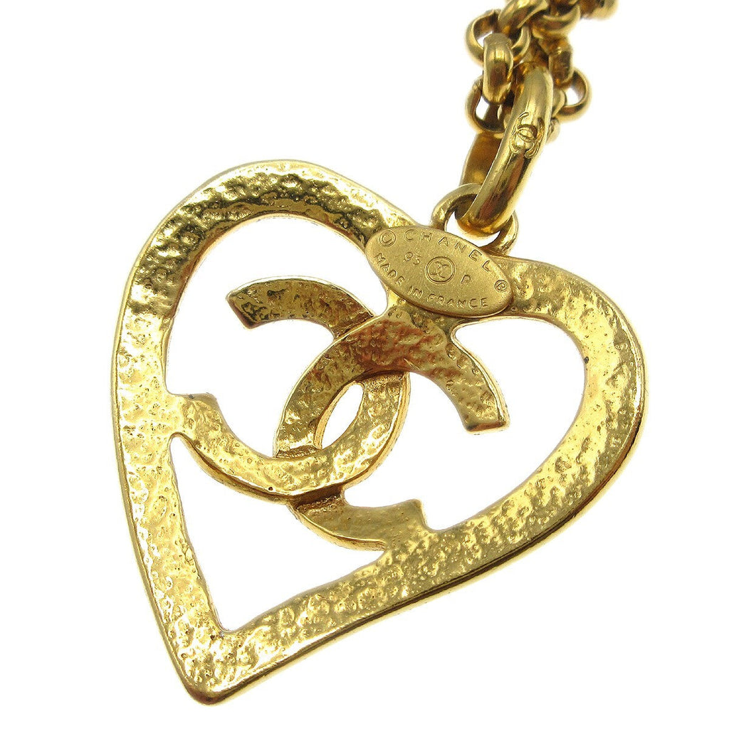 Chanel Cc Heart Pendant Metal Gold Gold_Plated Necklace Jewelry