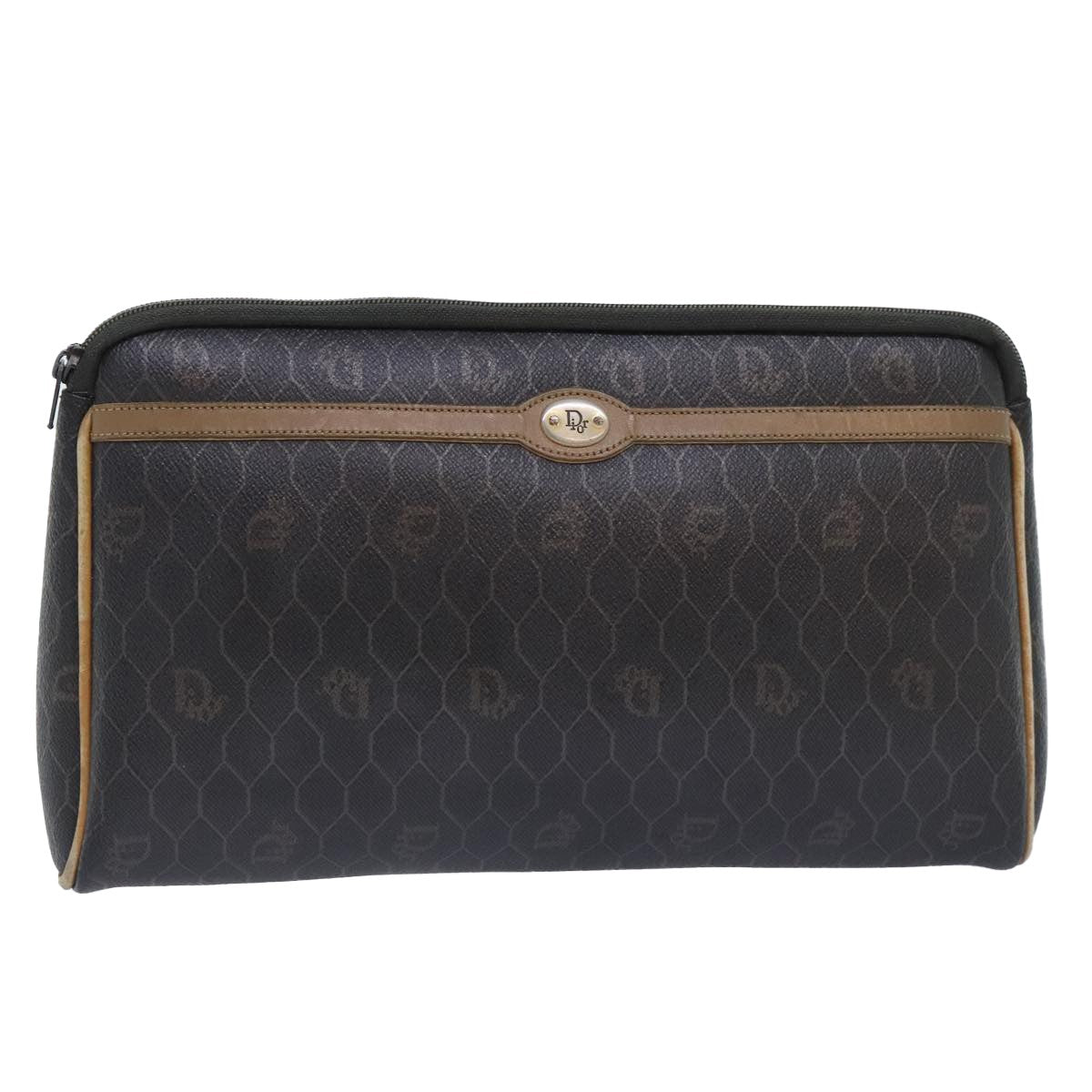 Christian Dior Vintage Honeycomb Zip Pouch Canvas And Leather Black Canvas Clutche & Pouche Bag (Pre-Owned)
