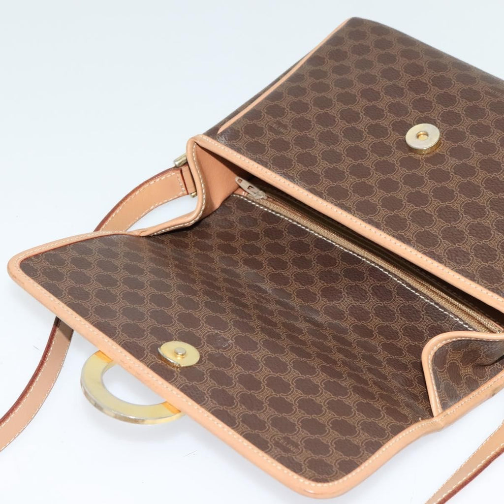 Celine Vintage Macadam Circle Logo Shoulder Bag Canvas And Leather Brown Pvc,Canvas Shoulder Bag Bag