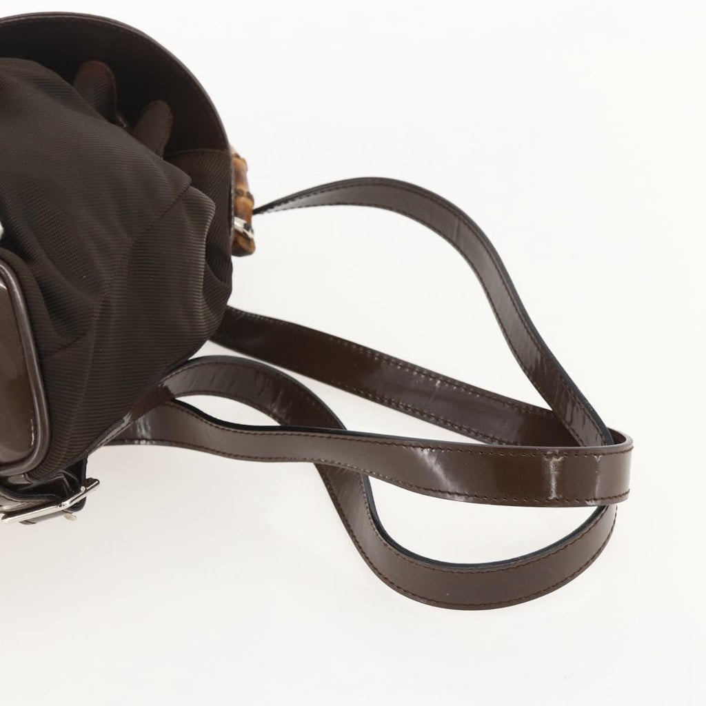 Gucci Vintage Bamboo Backpack Nylon And Patent Leather Brown Nylon Backpack Bag (Pre-Owned)