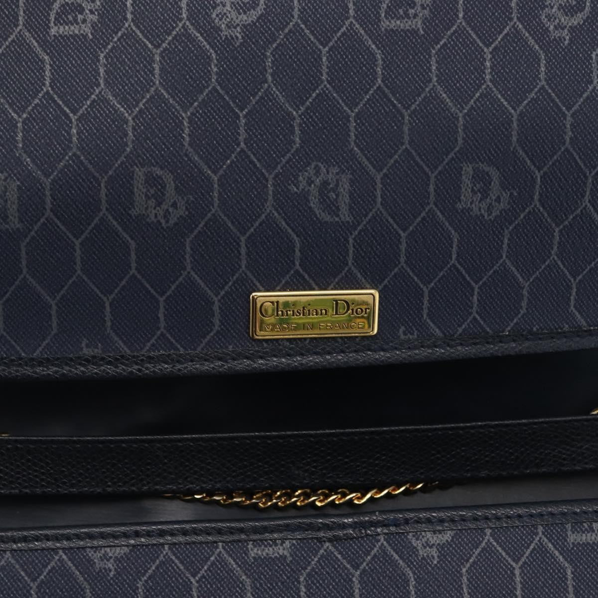 Christian Dior Vintage Chain Flap Shoulder Bag Leather Navy Leather Shoulder Bag Bag (Pre-Owned)