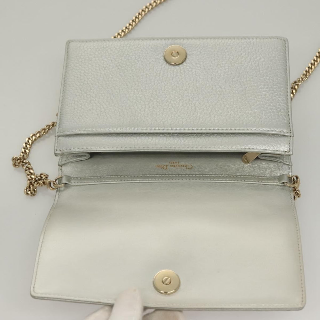 Christian Dior Diorama Wallet On Chain Leather Silver Leather Bag (Pre-Owned)