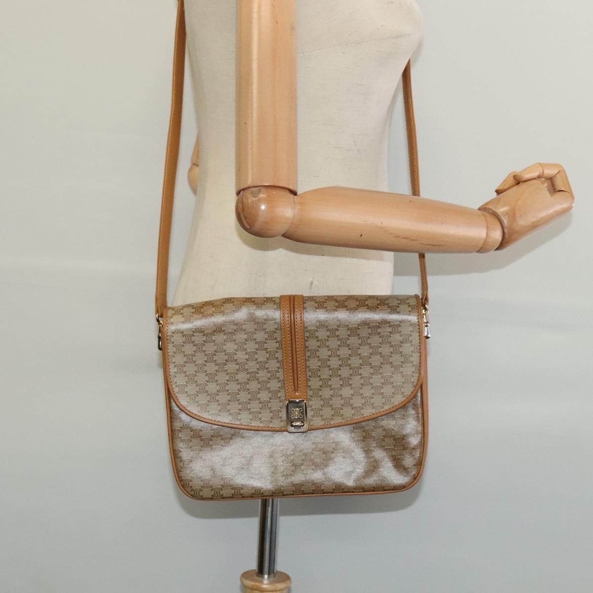 Celine Macadam Shoulder Bag Pvc Leather Beige Canvas Bag