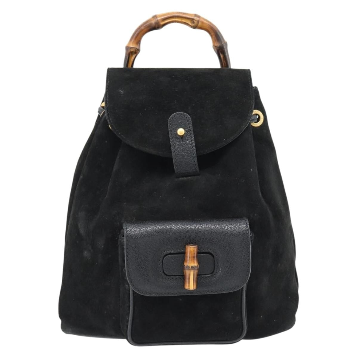 Gucci Vintage Bamboo Backpack Suede Black Suede Backpack Bag (Pre-Owned)