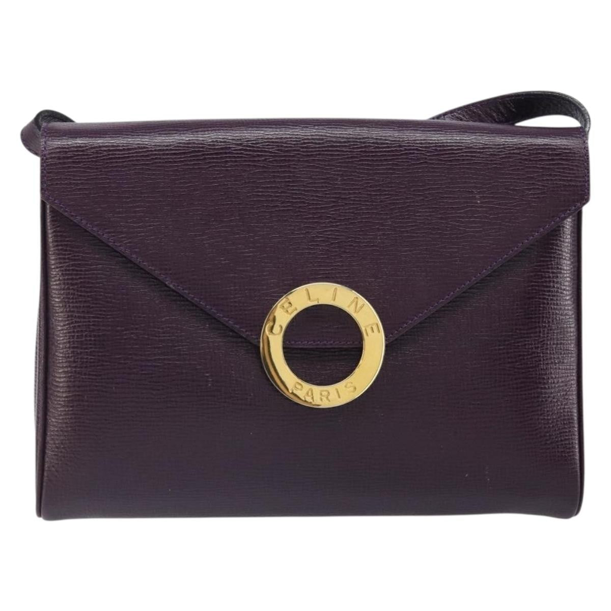 Celine Circle Logo Shoulder Bag Leather Purple Leather Shoulder Bag Bag