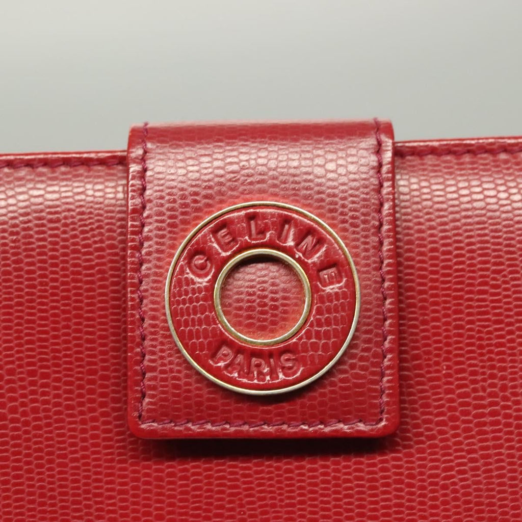 Celine Circle Logo Compact Wallet Leather Red Leather Wallets Accessory