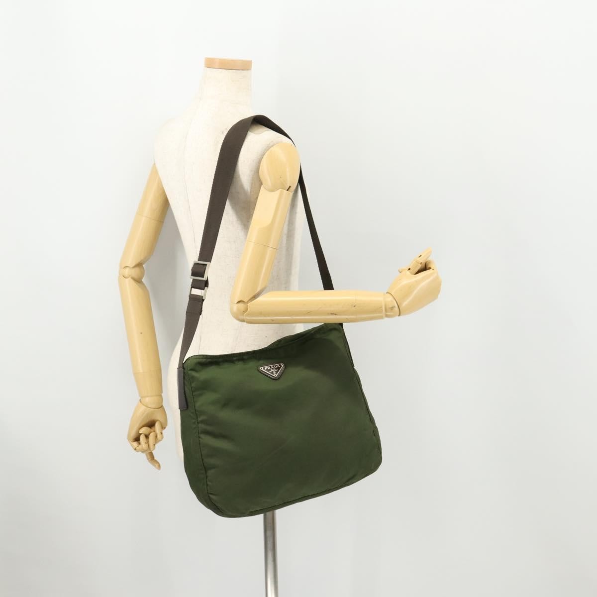 Prada Zip Top Messenger Bag Tessuto Khaki Nylon Shoulder Bag Bag