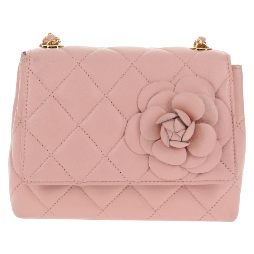 Chanel Vintage Camellia Flap Bag Quilted Lambskin Pink Leather Bag