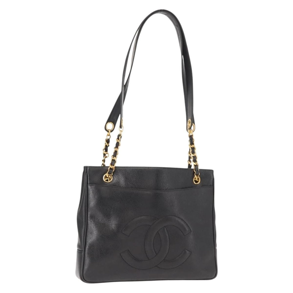 Chanel Vintage Cc Chain Tote Caviar Black Leather Tote Bag Bag