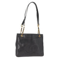 Chanel Vintage Cc Chain Tote Caviar Black Leather Tote Bag Bag