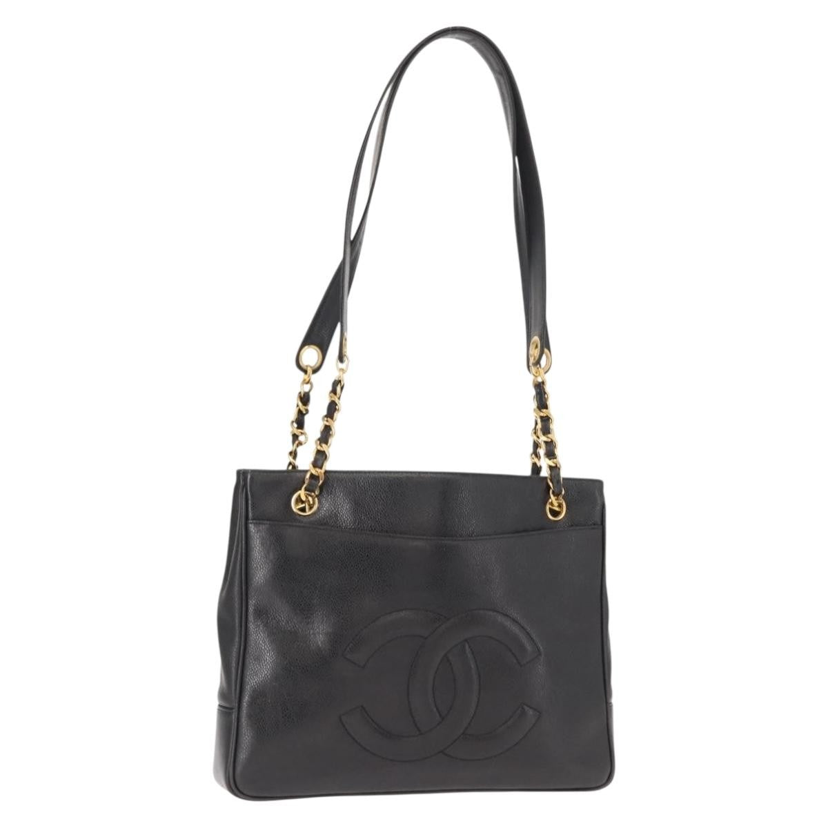 Chanel Vintage Cc Chain Tote Caviar Black Leather Tote Bag Bag