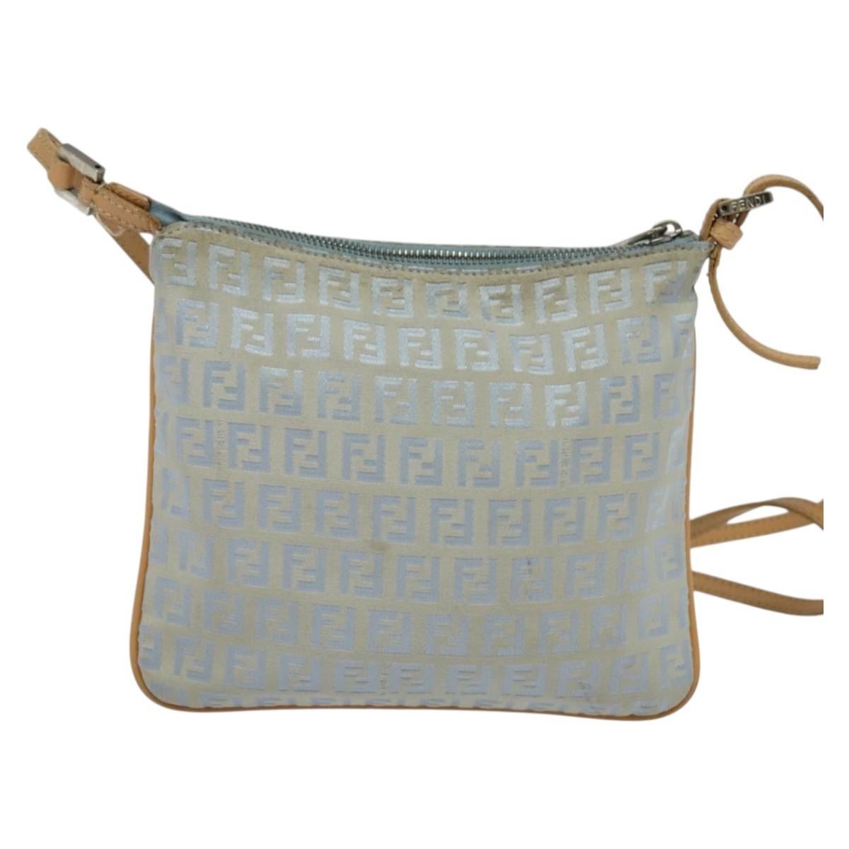 Fendi Vintage Flat Crossbody Bag Zucchino Canvas Blue Canvas Shoulder Bag Bag
