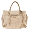 Balenciaga Papier B4 Zip Around Classic Studs Bag Shearling Beige Fur Hand